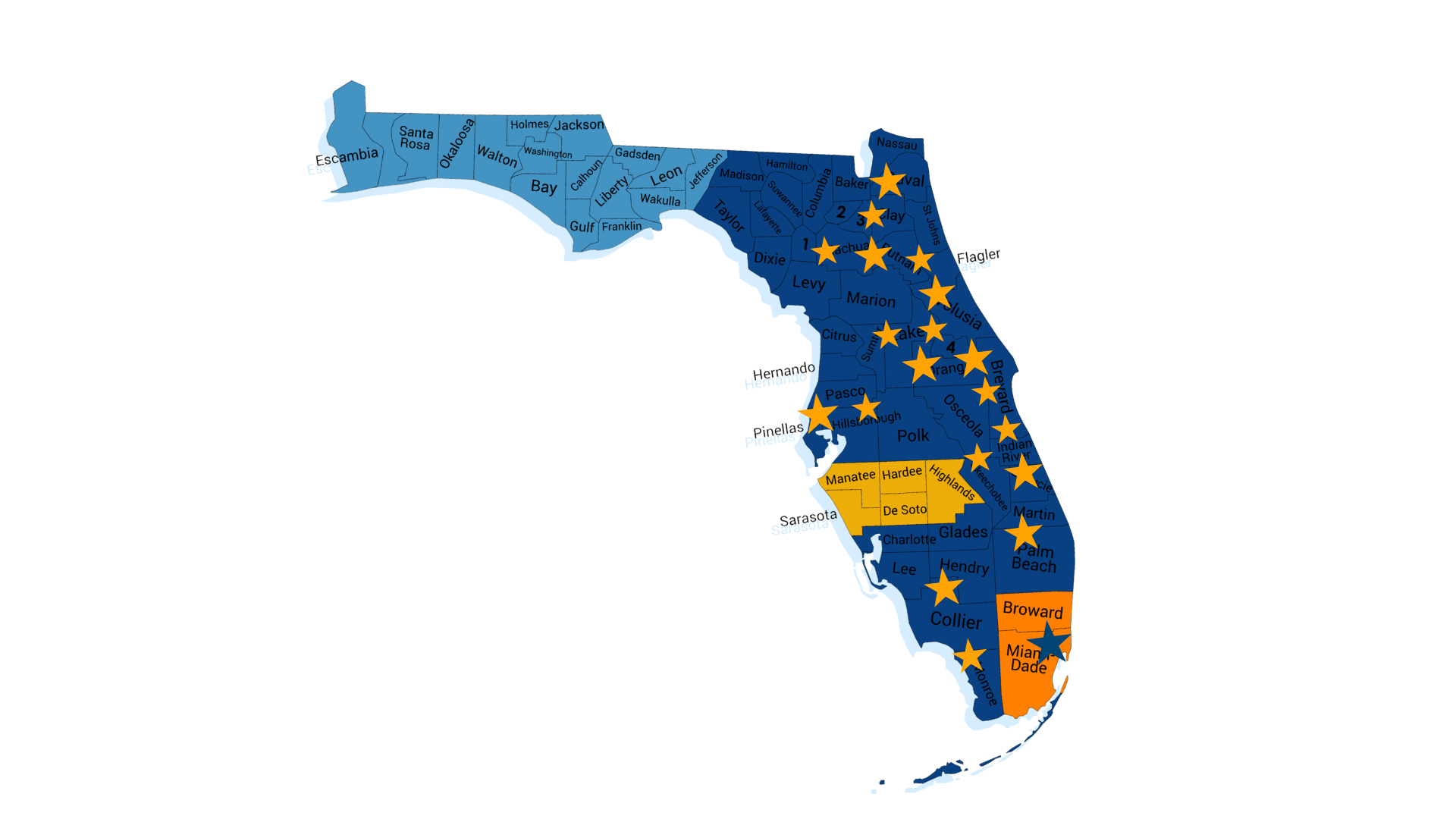 Florida service-area map showing Easterseals locations across the state